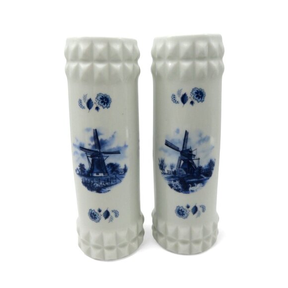 DELFT BLUE Dutch Windmill Vase Set Holland Vintage 9" - Picture 2 of 9